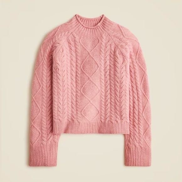 J.Crew‎ Cable-knit Rollneck Wool Blend Sweater Supersoft Yarn Dusty Rose Pink L - Picture 4 of 16